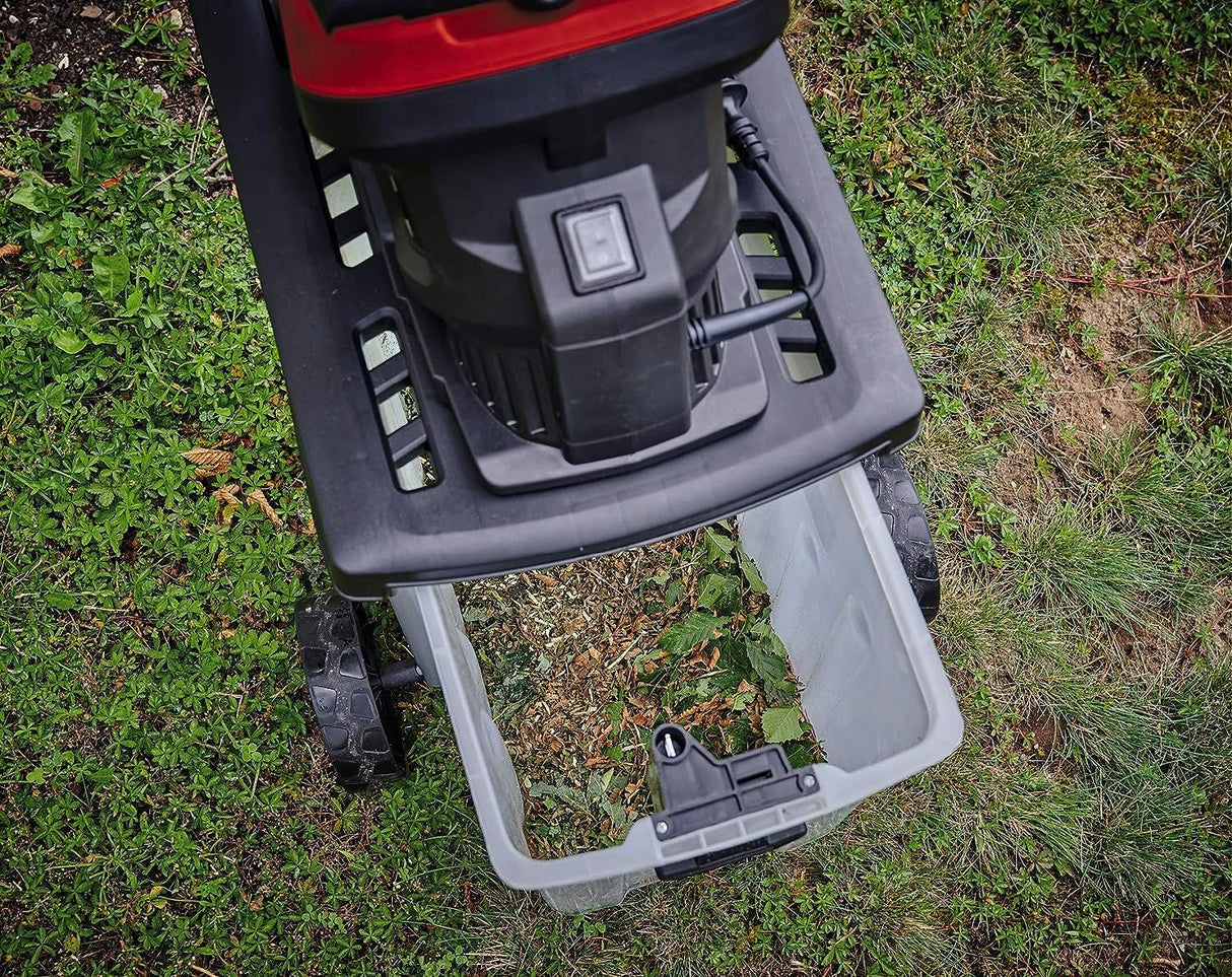 Einhell Trituradora eléctrica de cuchillas GC-KS 2540 CB (2 cuchilla reversibles acero especial, gran boca de tolva, interruptor protección motor, recogedor de 55l, asa de transporte incl. prensador)