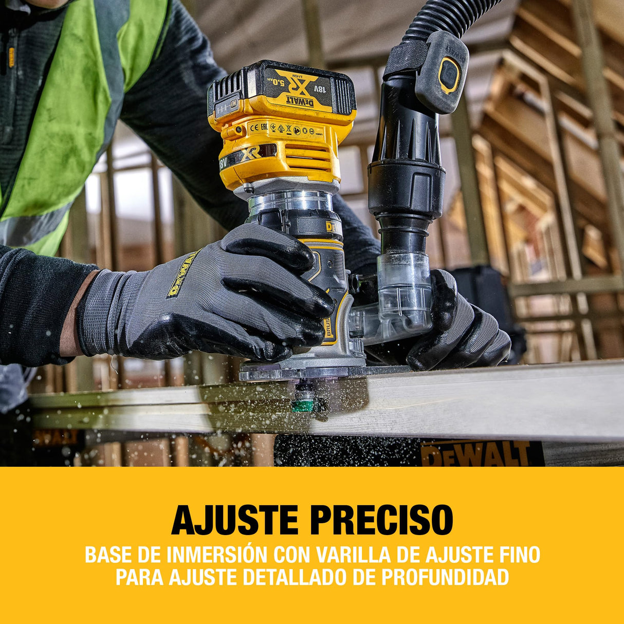 DEWALT Fresadora compacta XR 18V, motor sin escobillas, 1/4'' (8 mm), No incluye batería ni cargador, DCW604NT-XJ