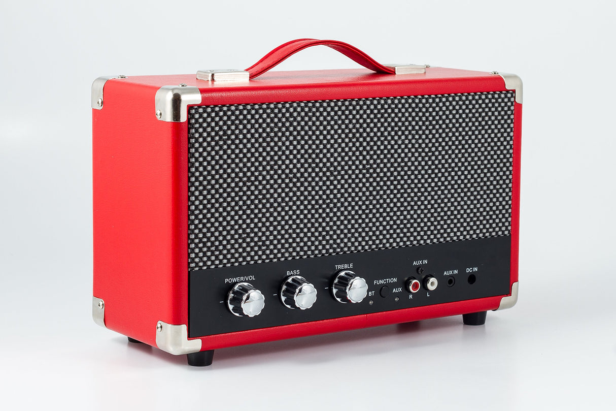 GPO Westwood Altavoz Bluetooth - Portátil, Retro, 25 vatios, subwoofer, entrada RCA, rejilla retro, asa de transporte - Rojo
