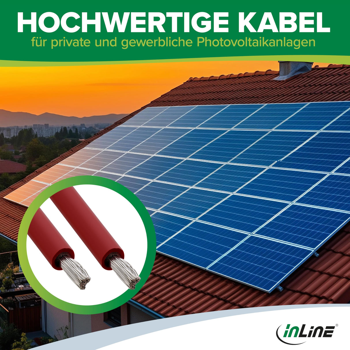 InLine Cable solar de 6 mm², 100 m, cable de instalación, por metro, rojo, H1Z2Z2-K, fotovoltaico, resistente a los rayos UV y duradero, 94600R