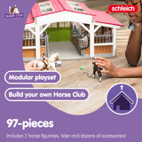 Schleich 42344 Horse Club Establo con Jinete y Caballos, Juego de 97 Piezas con 2 Figuras de Caballos, Figura del Jinete y Muchos Accesorios, Juguete para niños a Partir de 5 años