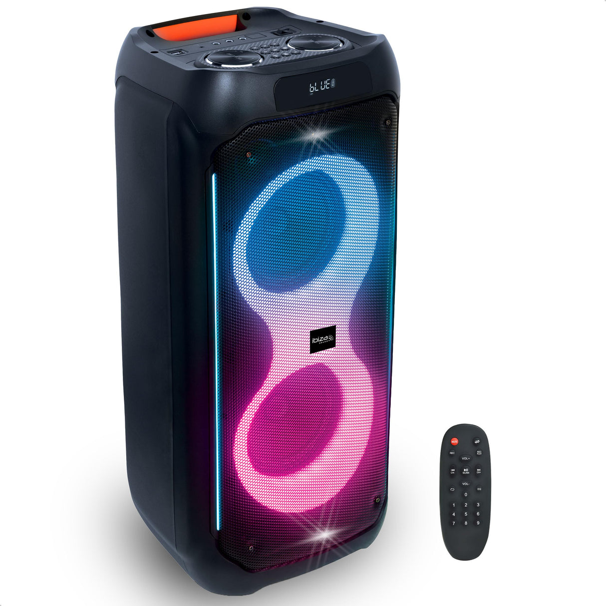 Ibiza - COLUMBA800 - Potente Altavoz 2x8/20cm con batería Recargable - Bluetooth, Micro-SD, USB, Aux, 2 Mic IN, 1 GT IN, RCA out - TWS - LED Multicolor Infinito - Mango