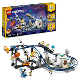 LEGO 31142 Creator 3en1 Montaña Rusa Espacial, Torre de Caída Libre o Tiovivo, Maqueta de Parque de Atracciones, Juguete de Construcción con Cohete Espacial, Planetas y Ladrillos Luminosos