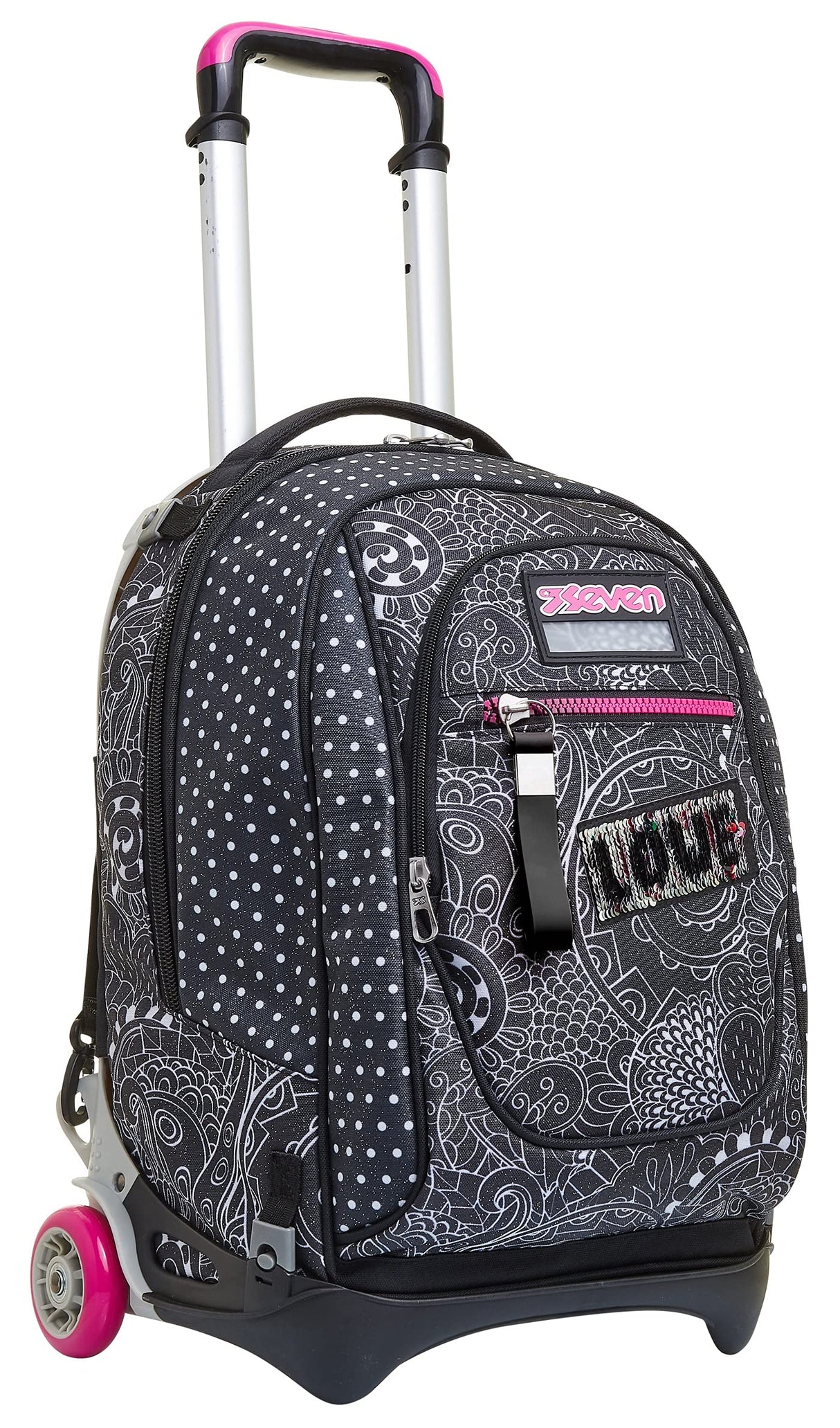 Seven Yub Mochila con Ruedas TROLLEY NEW TECH YANTRY GIRL, Negro - Mochila 3 en 1, Mochila Escolar con Carro - Bolso Escolar Niños, Niñas, Adolescentes - Bolsillo Frontal con organizador