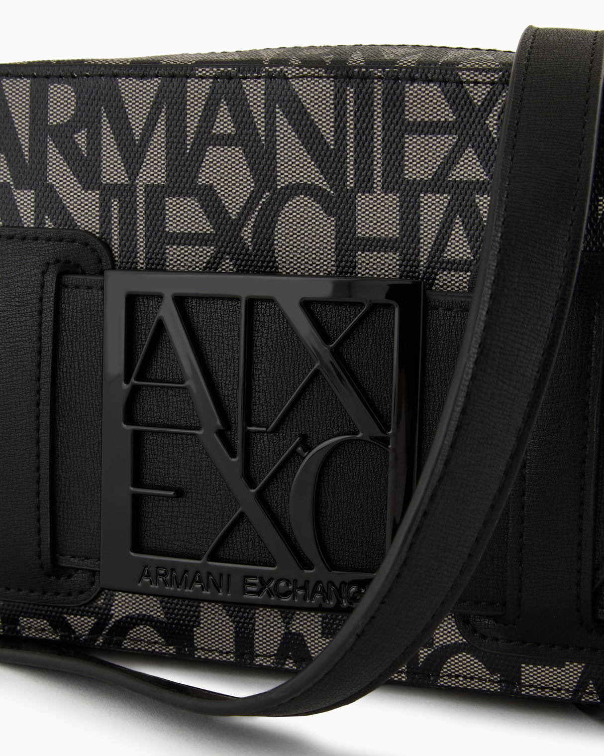 Armani Exchange Logo Placket Top Zip Camera Crossbody Bag, Funda para cámara para Mujer, Beige/Black, Einheitsgröße