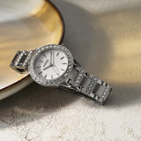 Fossil Jesse Reloj para mujer, movimiento de cuarzo con correa de acero o piel, Tono plateado y purpurina, 34MM