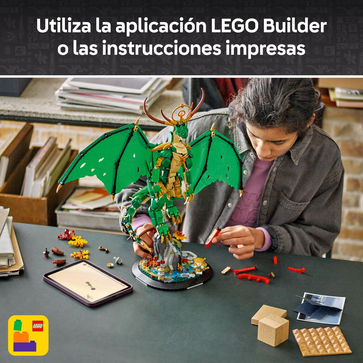 LEGO Ninjago Dragón Guardián - Kit de Maquetas - Figura Articulada de Dragón, Minifigura del Maestro Wu y Base de Exposición con Efecto de Roca - Regalo para Chicos de 14+ Años y Adolescentes 71847