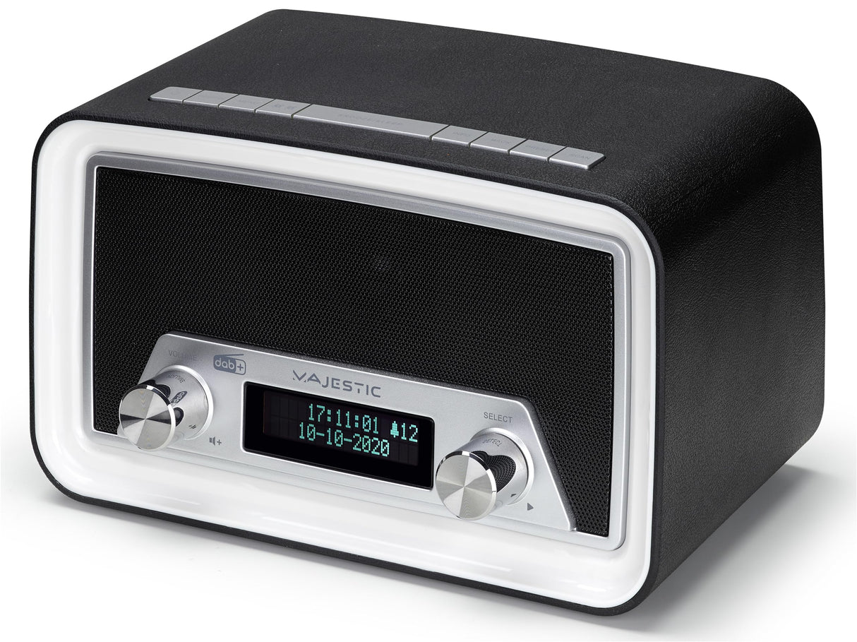Majestic Dab 842N – Radio Dab/Dab+/FM, Entrada USB para Carga de Smartphones, Toma de Auriculares, Despertador Doble Alarma, Negro