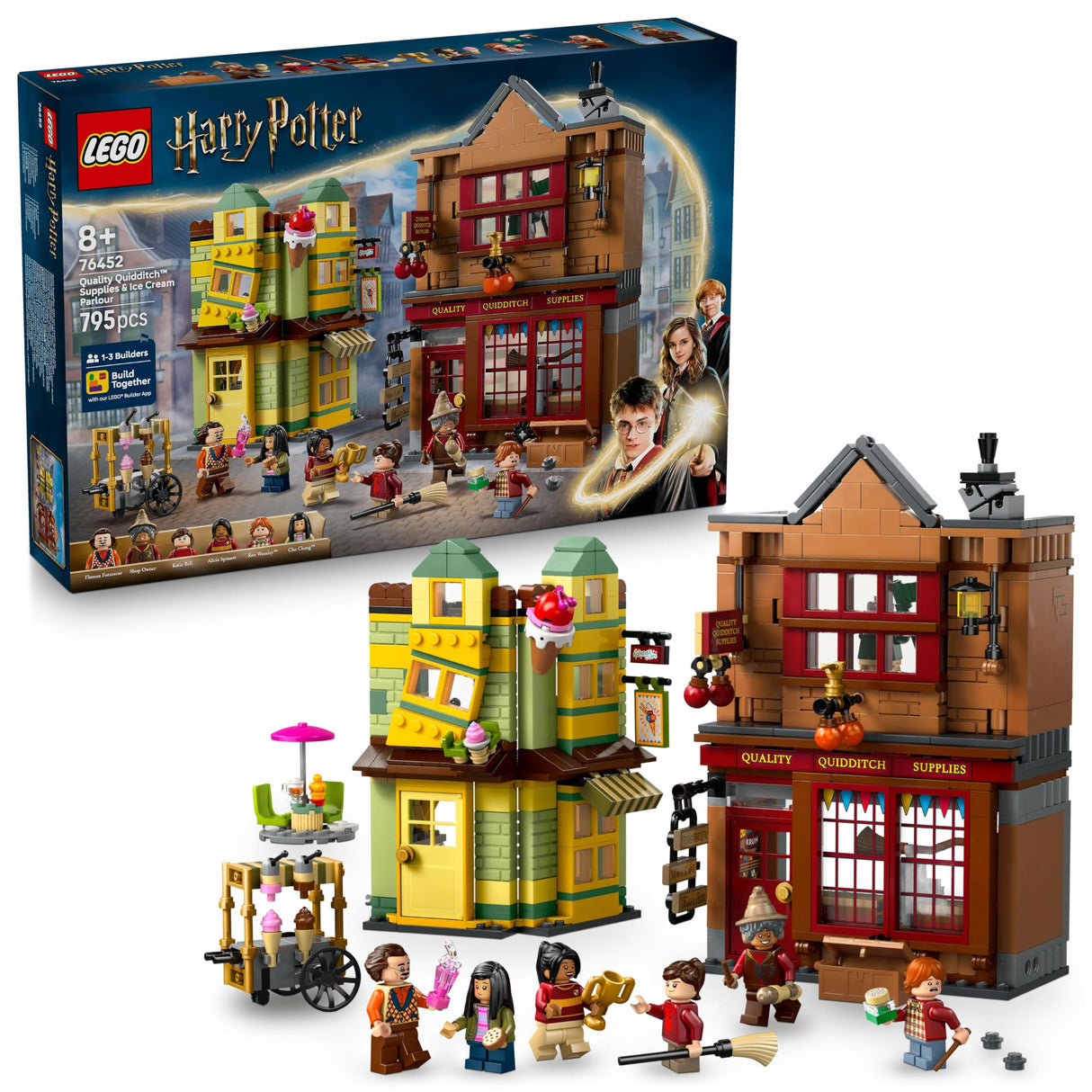 LEGO Harry Potter Artículos de Calidad para Quidditch y Heladería - Tiendas del Callejón Diagon de Juguete - 6 Minifiguras, Nimbus 2000 y Snitch Dorada - Regalo para Niños y Niñas de 8+ Años 76452