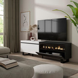 Skraut Home | Mueble TV | Televisión | Muebles de salón, almacenaje | 200x57x35cm | para TV hasta 80" | Chimenea eléctrica | Diseño Industrial | Estilo Moderno | Blanco y Negro