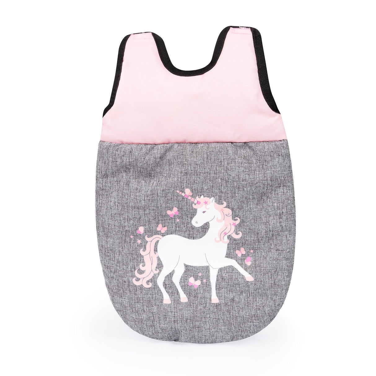 Bayer Design 18333AC Cochecito de muñeca, Convertible, Regulable en Altura, Accesorios, Bolsa, Cuna de Viaje, portabebés para muñeca, Saco de Dormir, Jeans-Gris, Rosa, Unicornio