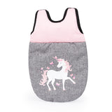 Bayer Design 18333AC Cochecito de muñeca, Convertible, Regulable en Altura, Accesorios, Bolsa, Cuna de Viaje, portabebés para muñeca, Saco de Dormir, Jeans-Gris, Rosa, Unicornio