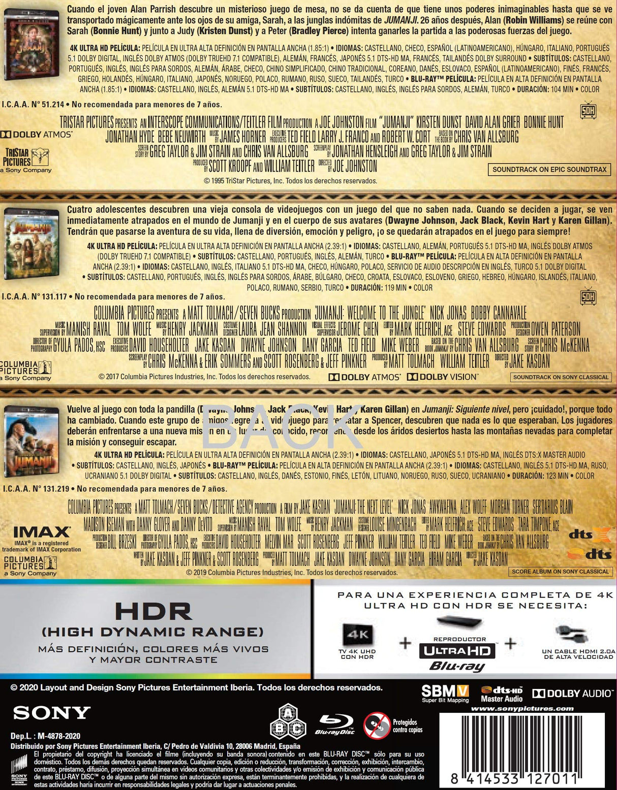 Jumanji: 1995 + Bienvenidos a la Jungla + El Siguiente Nivel (4K Ultra-HD + BD) [Blu-ray]
