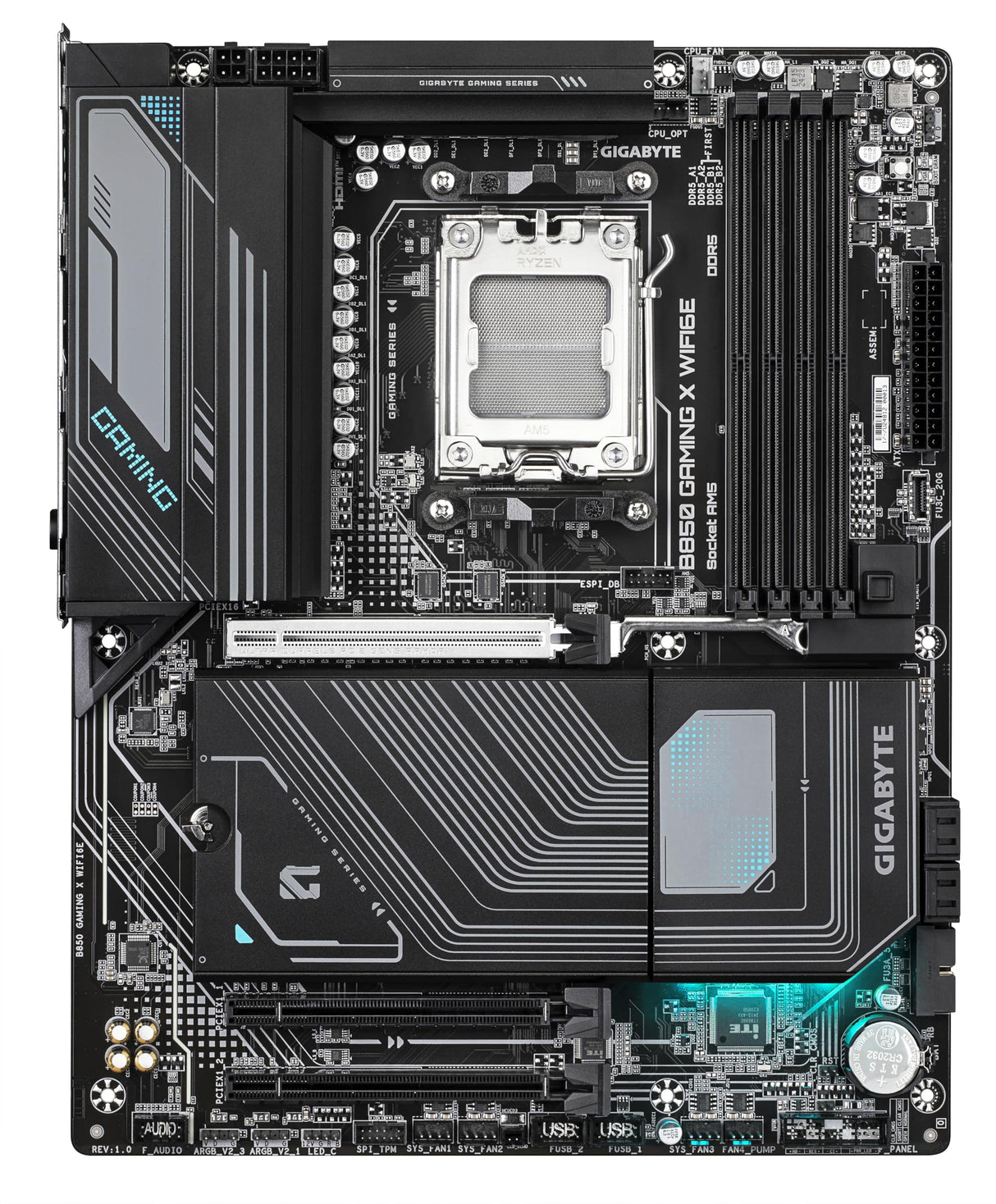 GIGABYTE B850 Gaming X WIFI6E Placa Base - Procesadores AMD Ryzen Serie 9000, VRM Digital de 12+2+2 Fases, hasta 8200MHz DDR5 (OC), 1xPCIe 5.0 + 2xPCIe 4.0 M.2, LAN 2.5G, WiFi 6E, USB 3.2 Gen 2x2