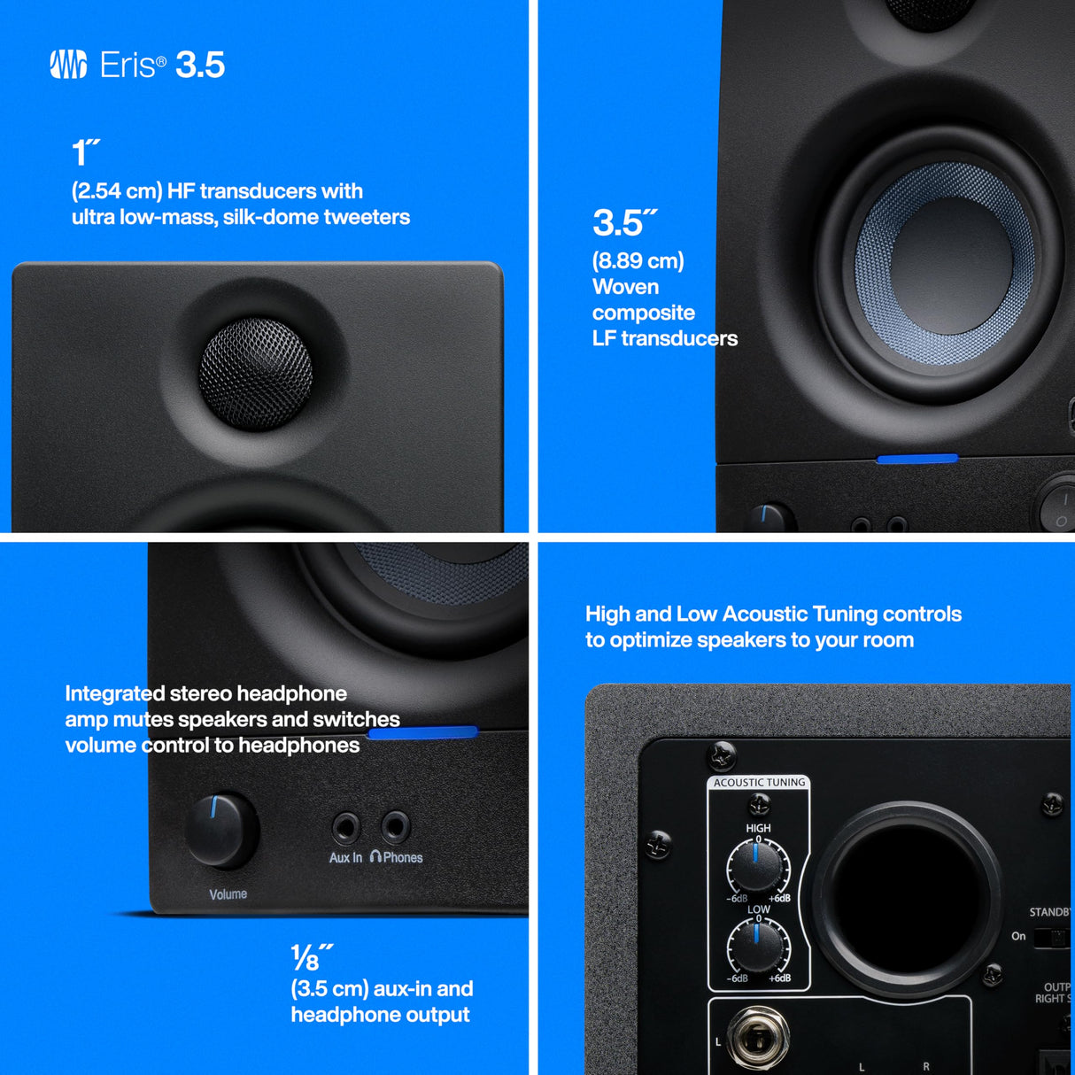 PreSonus Eris 3.5 Gen 2, Altavoces Activos de Escritorio 3.5" para Multimedia, Juegos, Producción Musical de Calidad Estudio, Potencia 50 W