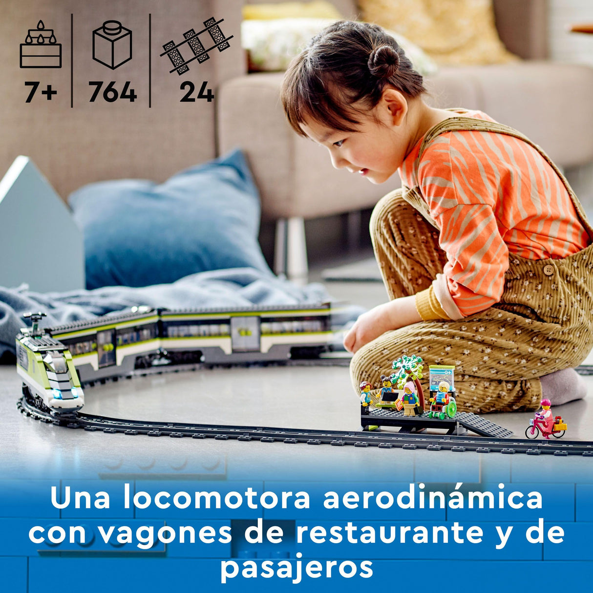LEGO City Tren de Pasajeros de Alta Velocidad - Tren de Juguete Teledirigido - Luces, 2 Vagones, 24 Tramos de Vía y 6 Minifiguras - Regalo de Cumpleaños para Niños y Niñas de 7+ Años 60337