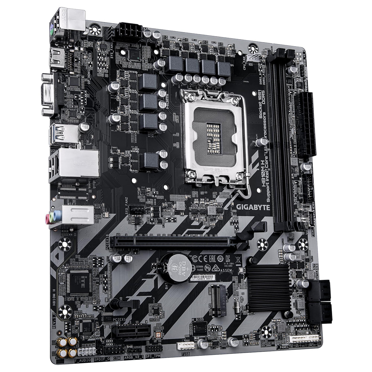 GIGABYTE H810M H Placa Base - Procesadores Intel Core Ultra (Serie 2), VRM de 4+1+2 Fases, hasta 6400 MHz DDR5, 1xPCIe 4.0 M.2, LAN 1GbE, USB 3.2 Gen 1