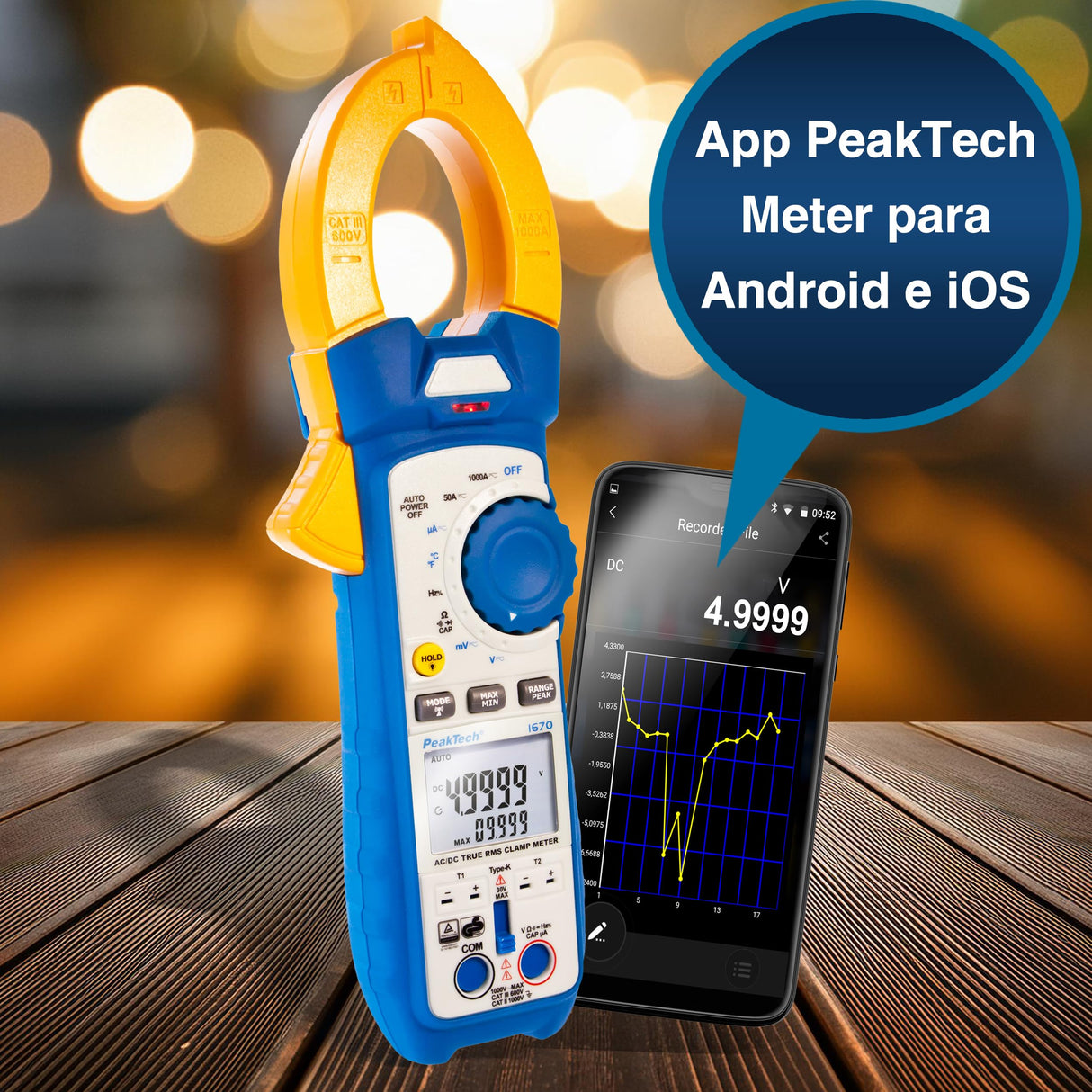 PeakTech 1670 - Pinza Amperimétrica RMS 4.0 Bluetooth y Aplicación 1000A Ac/Dc, Lámpara Led, 50000 Cuentas, Multímetro, Tuv/Gs, Pinza de Corriente, Medidor de Voltaje, Medidor de Corriente