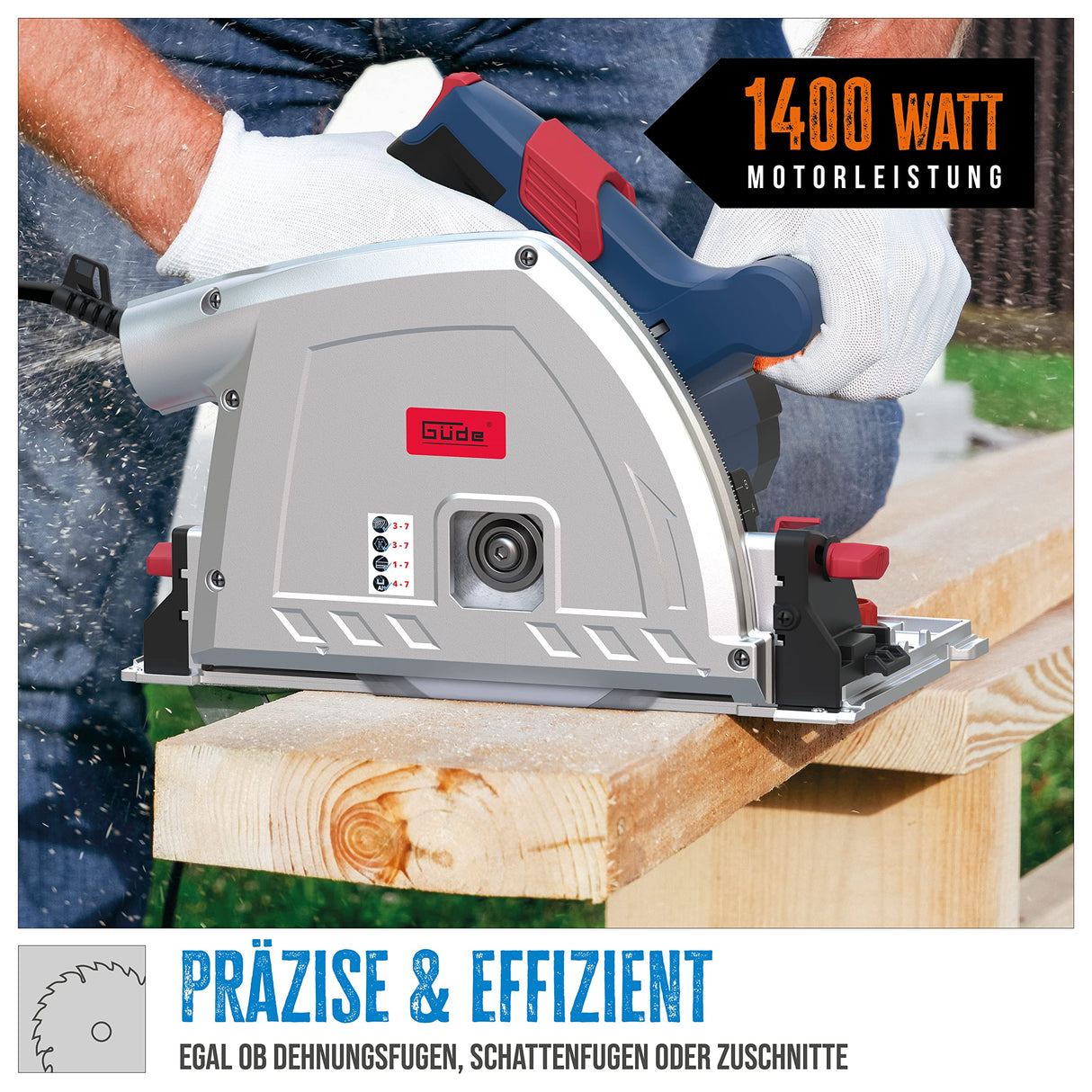 Güde 58232 TS 57-1400 KE - Sierra circular (1400 W, 230 V), color azul y rojo