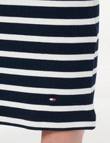 Tommy Hilfiger Mujer Vestido Midi Dress Slim Fit, Multicolor (Dark Night Navy/Ecru STP), L