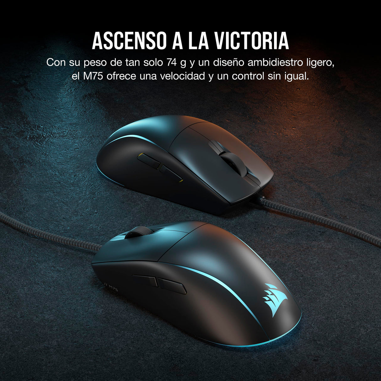 Corsair M75 Ratón para Juegos FPS Ligero RGB con Cable – 26.000 PPP – Botones Laterales Intercambiables – PC – Negro