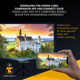 KODAK - Proyector Inteligente HD portátil Luma 400 - Compatible con Wi-Fi, Bluetooth, HDMI y USB - Resolución Original de hasta 150" 720p (4K), 200 lúmenes ansi - Trípode Incluido