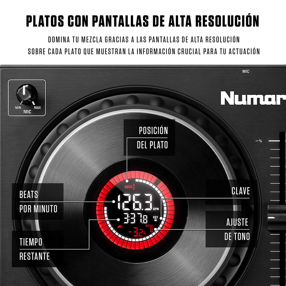 Numark Mixtrack Platinum FX Controlador DJ para Serato DJ Con Control de 4 Secciones, Mezclador DJ, Interfaz de Audio Incorporada, Pantallas en Las Ruedas de Selección y Paletas de Efectos