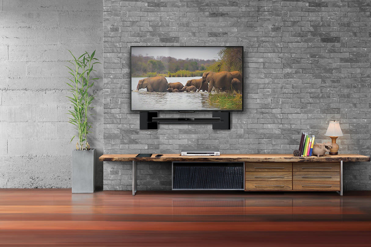 Meliconi Ghost Cube Soundbar Negro, Sistema de Cubierta de Cable Modular con Estante de Cristal para Barra de Sonido
