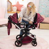 Bayer Design 26723AA Twin Xeo Cochecito de muñeca gemelas, Carrito Doble para muñecos, Altura Regulable, Ruedas Delanteras móviles, Bolsa