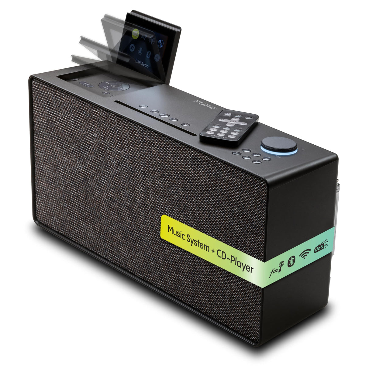 Sistema de música doméstica Pure Evoke Home Todo en uno con Radio Dab+ /FM, Radio por Internet, podcasts, Spotify Connect, Bluetooth, CD y una Potente Salida de Audio estéreo de 100 W, Negro café