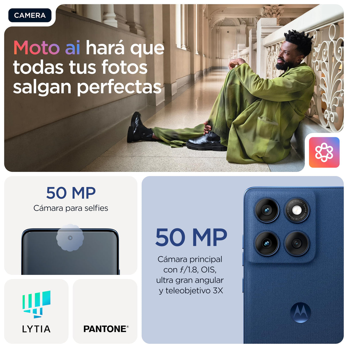 Motorola Edge 60 24GB (8GB+16GB RAM Boost)/512GB Gibraltar Sea, Pantalla Super HD de 6,67”con Cuatro Bordes curvos, Cámara Sony LYTIA™ 700C de 50MP, Moto ai, Durabilidad Militar, Batería 5200 mAh
