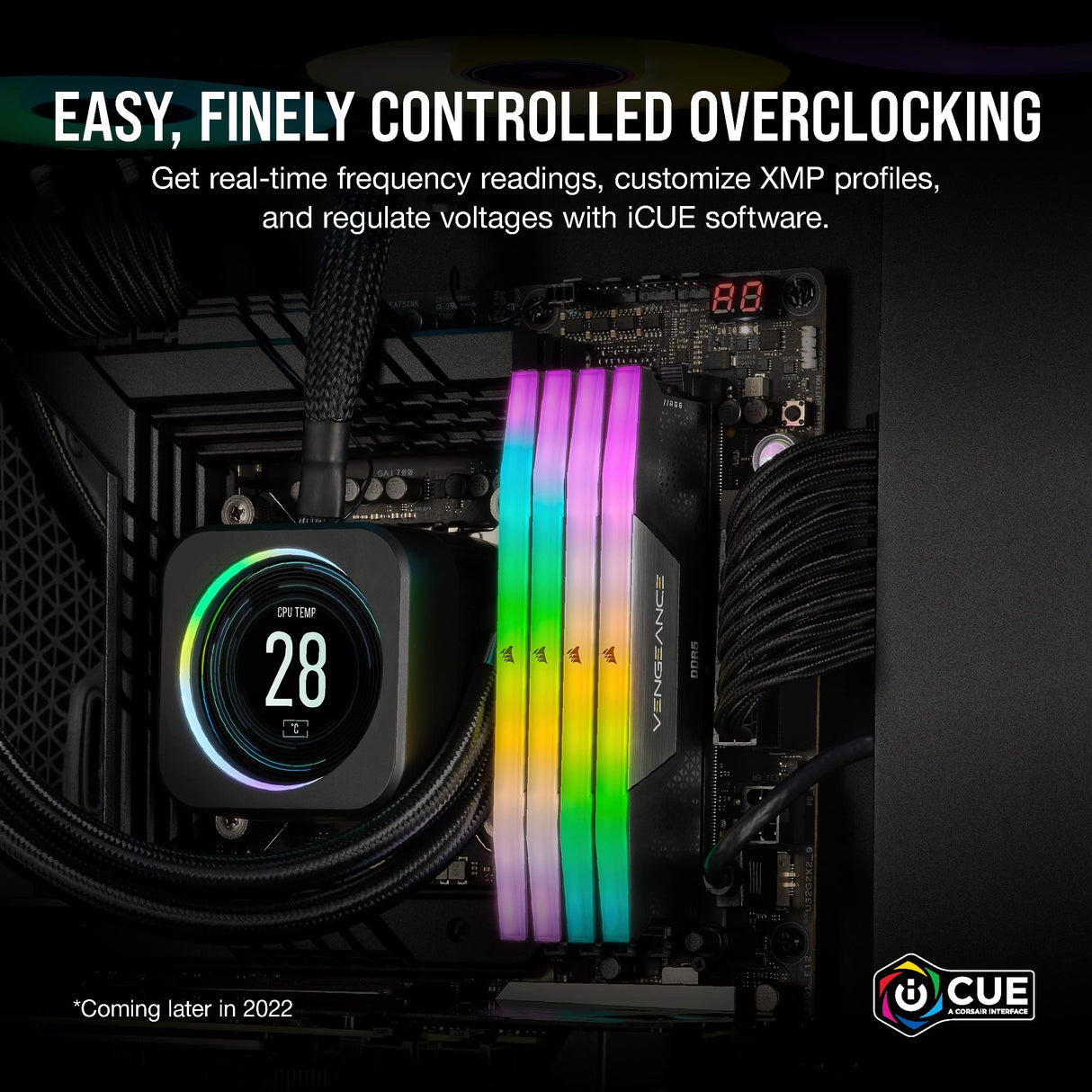 Corsair Vengeance RGB DDR5 32GB (2x16GB) 5200Mhz C40 Memoria per Desktop (Regulación de Voltaje a Bordo, perfiles XMP 3.0 Personalizados, Factor de Forma Compacto, Optimizadas para Intel) Negro