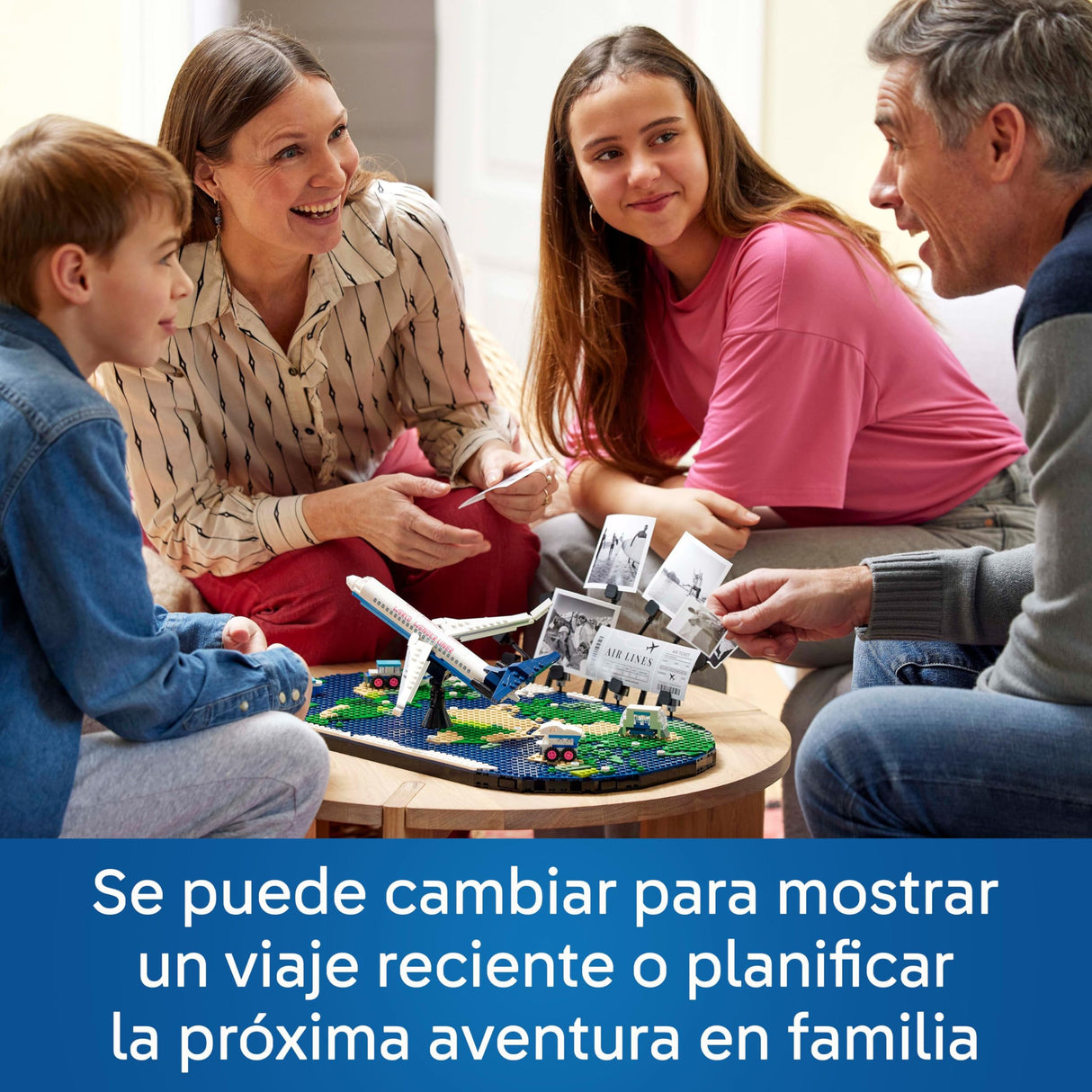 LEGO Family Momentos de Viaje, Manualidad y Actividad en Familia, Juguete de Construcción, Portafotos y Maqueta de Avión, Decoración Mapamundi para Salón, Regalo para Viajeros de 14 Años o Más 41838