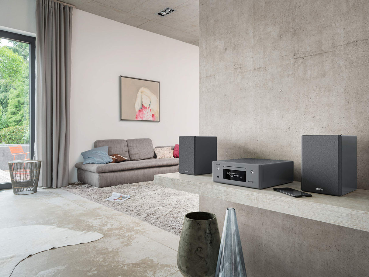 Denon Altavoces SCN10, altavoces HiFi bidireccionales para sistema de sonido de TV, 2 x 65 W, compatible con receptores y amplificadores, diseño elegante, color gris