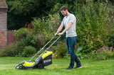 RYOBI - Cortacésped Eléctrico Inalámbrico a Batería 18V One+ Ø33cm - Recoge y Mulching - Gran Autonomía - Compacto y Fácil de Almacenar - Se Entrega con 1 Obturador - OLM1833B