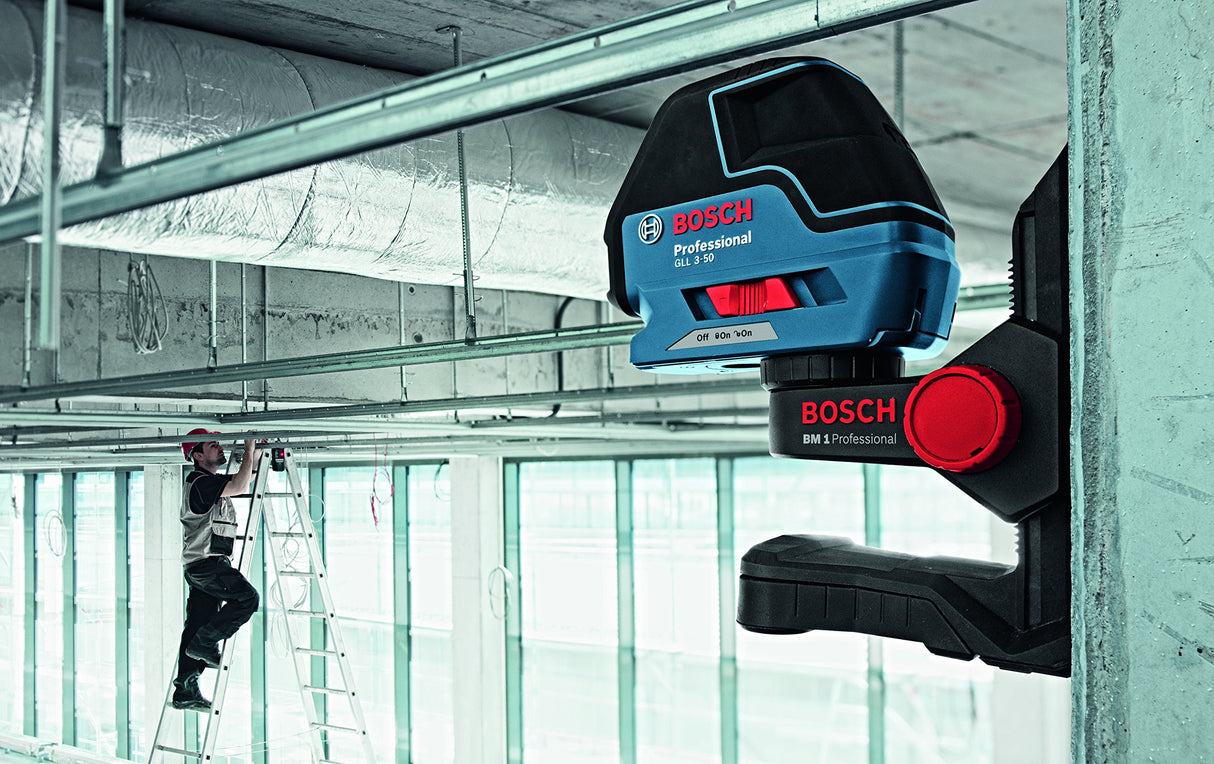 Bosch Professional Nivel láser GLL 3-50 (láser rojo, interior, alcance con receptor LR2: 50 m, 4 pilas AA, soporte giratorio, soporte BM1, L-BOXX)
