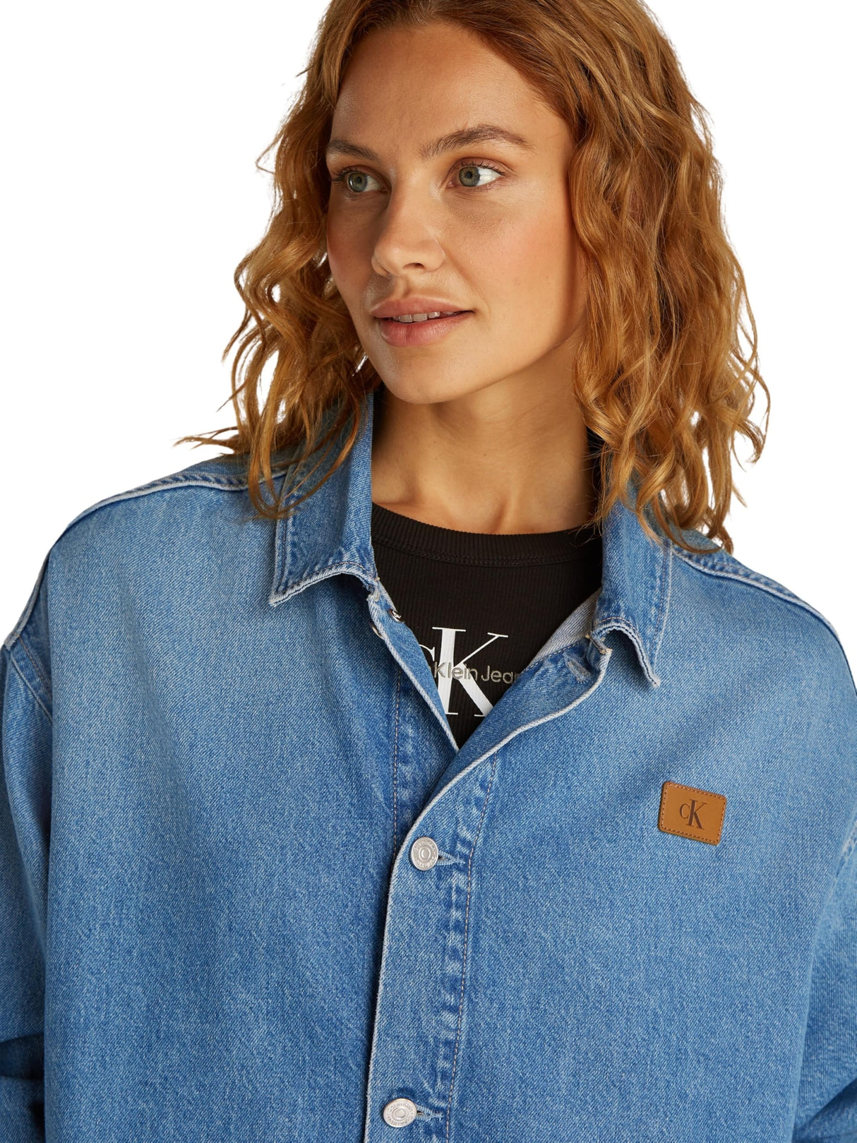 Calvin Klein Cazadora vaquera Mujer Denim Overshirt Oversized, Azul (Denim Light), M