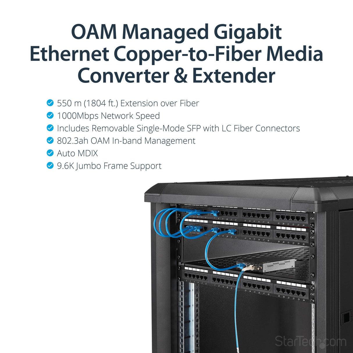 StarTech.com Conversor de Medios de Fibra Ethernet Gigabit con OAM Administrado, Convertidor Multimodo LC 550m, Compatible con 802.3ah