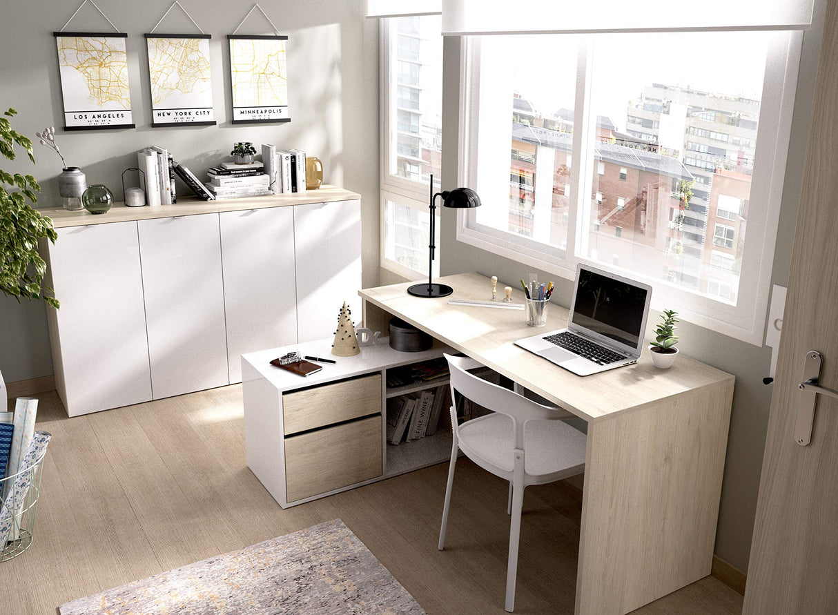 DEKIT GRUPO RIMOBEL ROX - MESA ESCRITORIO CON ALMACENAJE Y DOBLE MONTAJE - 139x75 cm - NATURAL / BLANCO