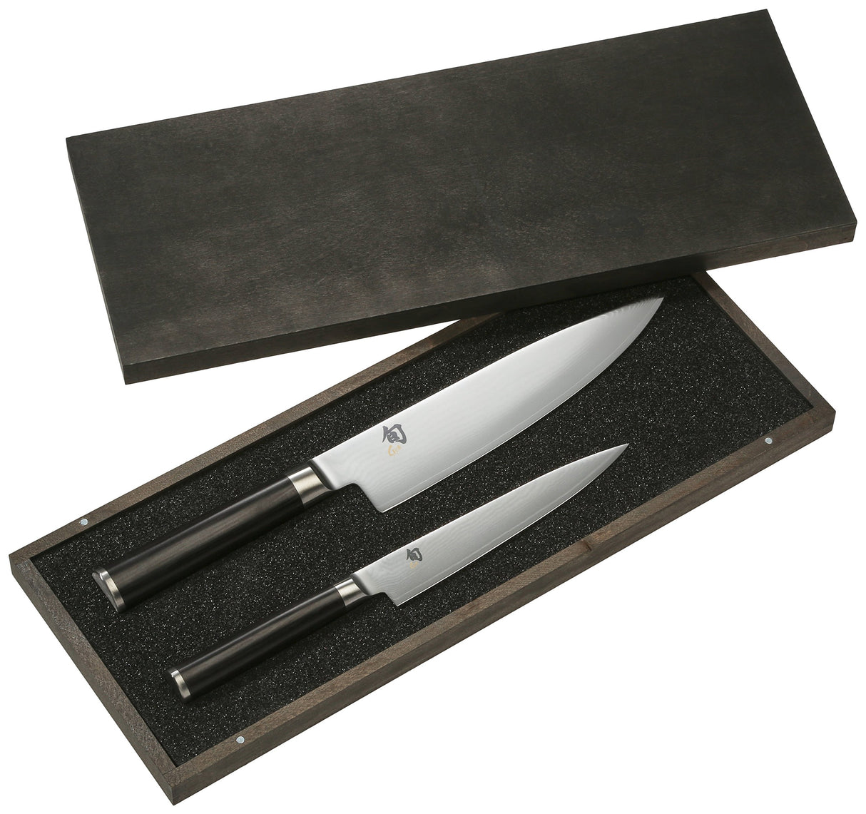 KAI Shun Classic Juego de cuchillos de chef japonés 2 piezas - Cuchillo de chef con hoja de 20 cm + Cuchillo multiusos con hoja de 15 cm - Cuchillo de Damasco de 32 capas con núcleo VG MAX - 61 HRC