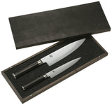 KAI Shun Classic Juego de cuchillos de chef japonés 2 piezas - Cuchillo de chef con hoja de 20 cm + Cuchillo multiusos con hoja de 15 cm - Cuchillo de Damasco de 32 capas con núcleo VG MAX - 61 HRC