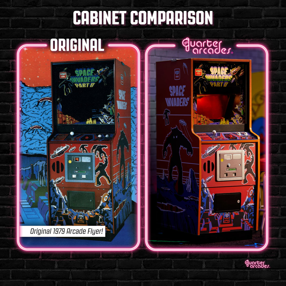 Quarter Arcades Oficial Space Invaders Parte II 1/4 Tamaño Mini Arcade Gabinete de Numskull - Replica Retro Arcade Game Machine - Micro Retro Console