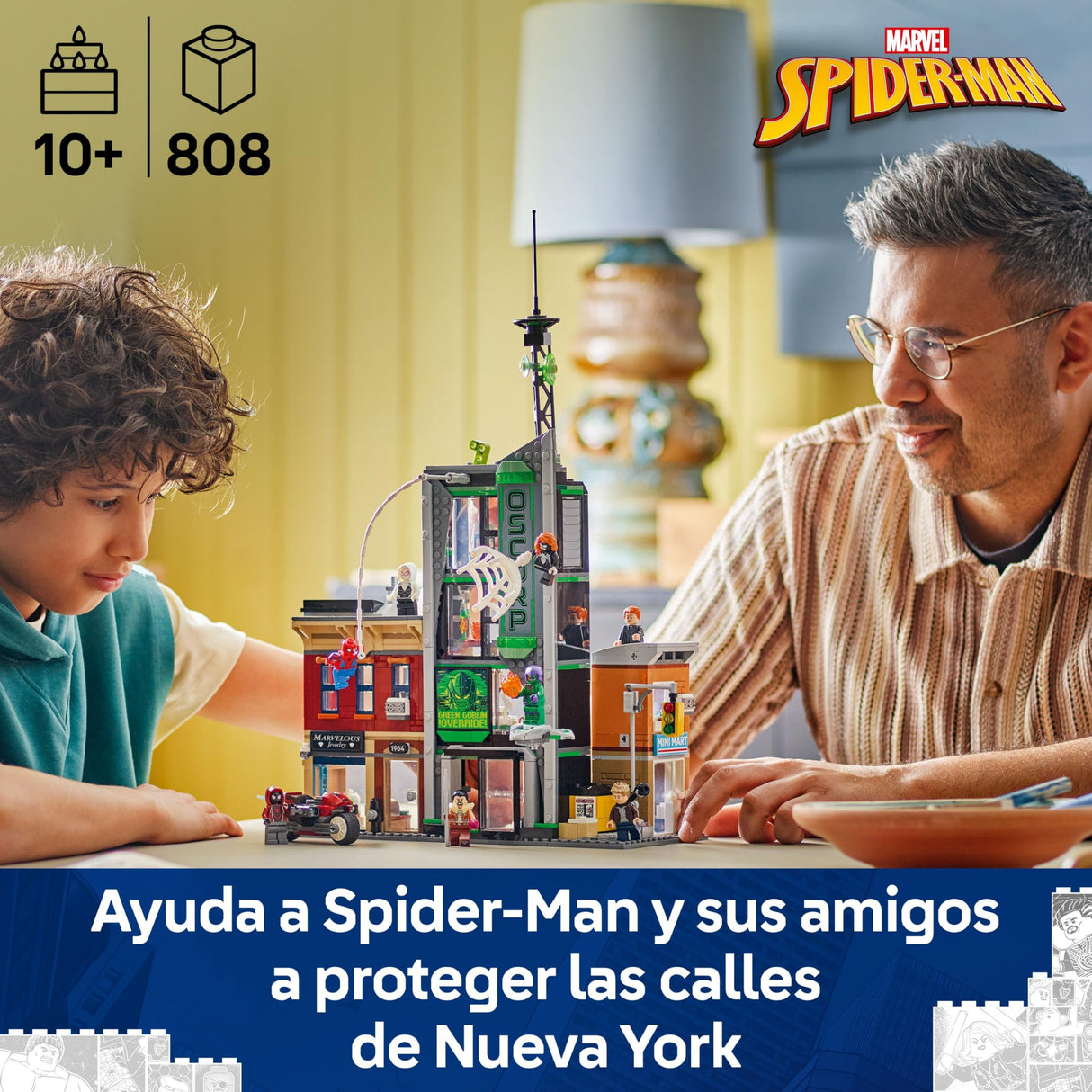 LEGO ǀ Marvel Spider-Man vs. Oscorp - Juguete Interactivo con Moto, 8 Minifiguras Inc. Miles Morales, Duende Verde y Spider-Woman - Regalo de Superhéroes para Niños de 10+ Años y Fans 76324