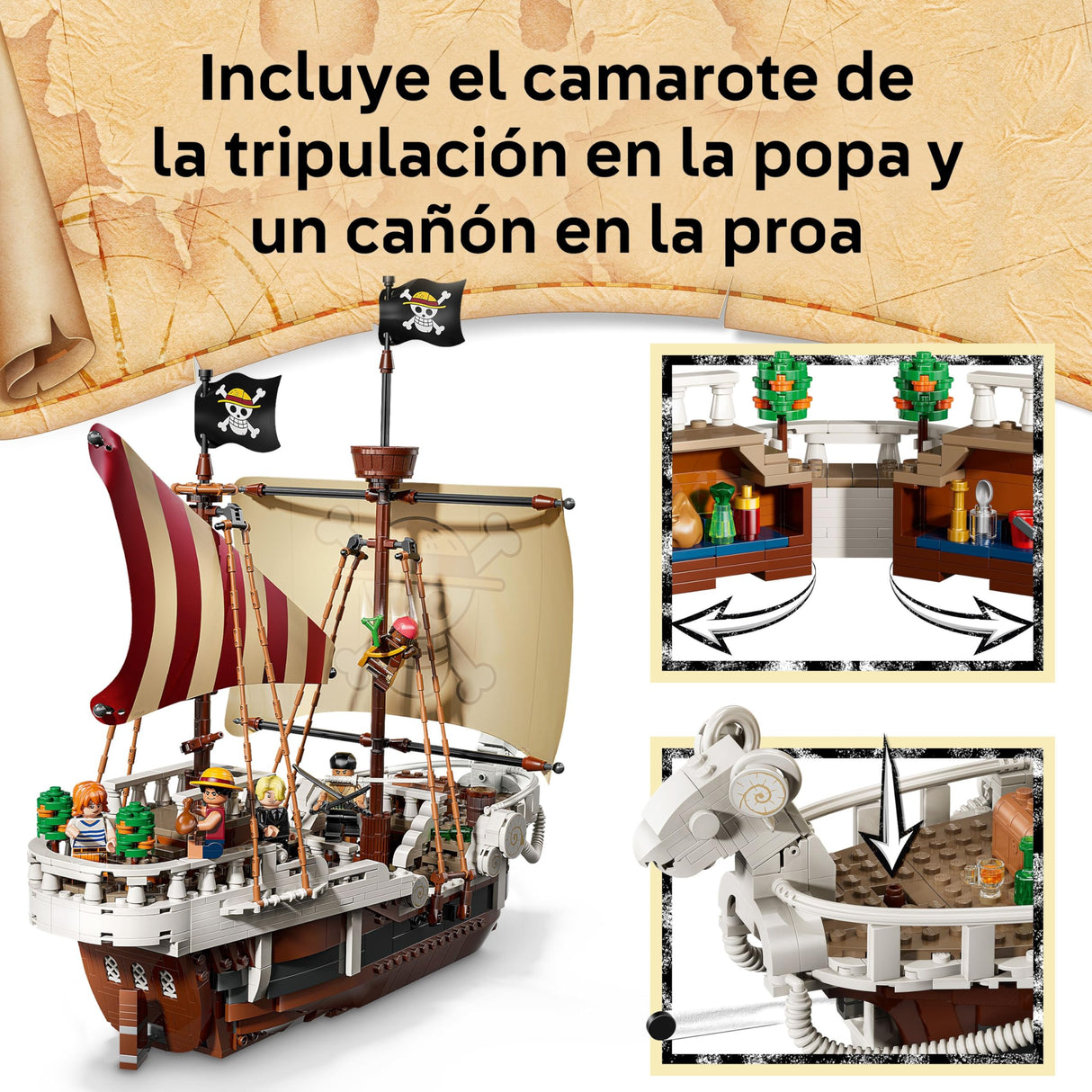 LEGO One Piece Barco Pirata Going Merry de Juguete - Maqueta de Barco y Decoración Anime - 5 Minifiguras Inc. Luffy, Zoro y Nami - Regalo para Niños, Niñas y Fans de 10+ Años 75639