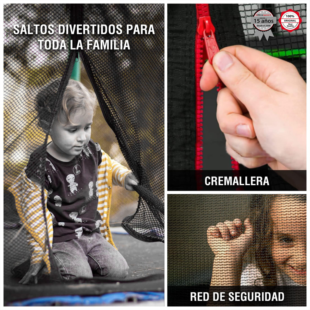 Ultrasport Deluxe Cama Elastica Niños Exterior 244 cm hasta 100 kg con Red de Seguridad, Acolchado I Camas Elasticas, Trampolin, Colchoneta Elastica, Trampolines para Niños