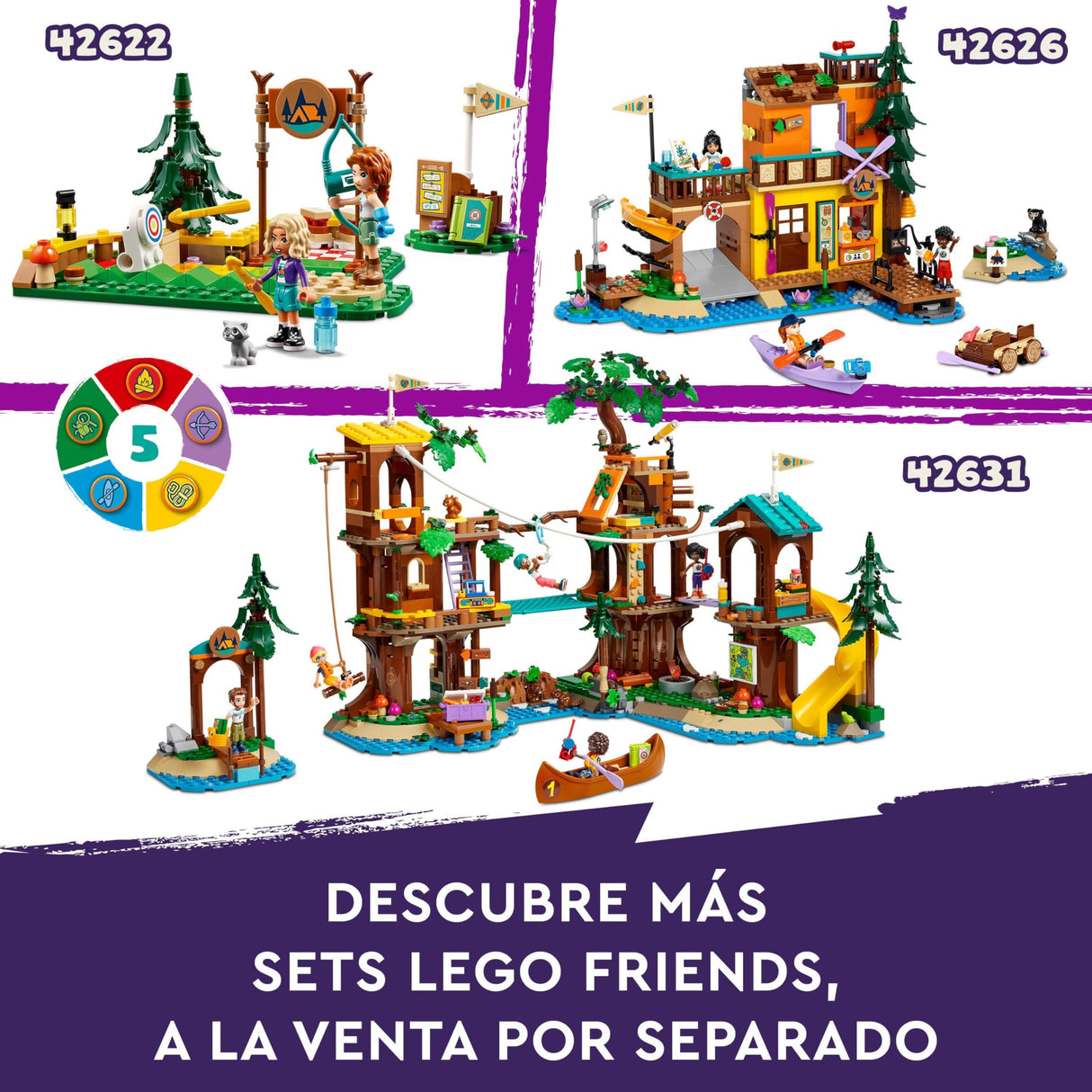 Lego Friends Campamento de Aventura: Casa del Árbol con 5 Animales de Juguete, Regalo para Niñas y Niños de 8 Años o Más, 5 Mini Muñecas y Muñecos y Figura de Búho, Casita de Muñecas 42631