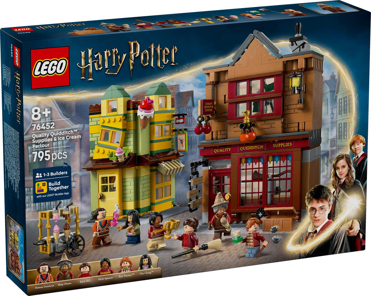 LEGO Harry Potter Artículos de Calidad para Quidditch y Heladería - Tiendas del Callejón Diagon de Juguete - 6 Minifiguras, Nimbus 2000 y Snitch Dorada - Regalo para Niños y Niñas de 8+ Años 76452