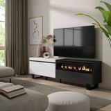 Skraut Home | Mueble TV | Televisión | Muebles de salón, almacenaje | 200x57x35cm | para TV hasta 80" | Chimenea eléctrica | Diseño Industrial | Estilo Moderno | Blanco y Negro