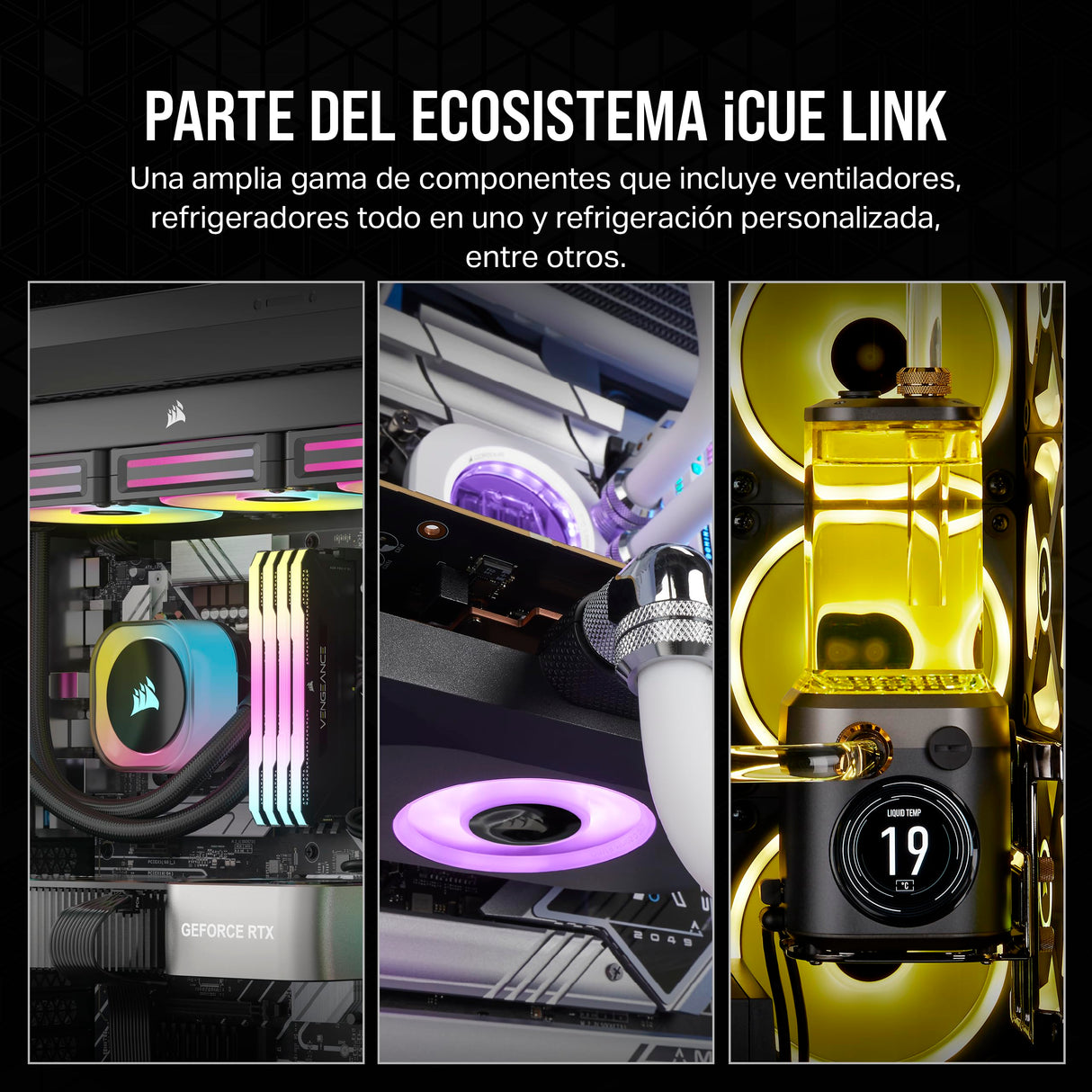 Corsair iCUE Link QX120 RGB 120mm de Cúpula Magnética Ventiladores de Triple Kit de Inicio con Concentrador de Sistema iCUE Link - Negro