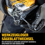DEWALT Sierra de Calar XR 18V Sin Escobillas, 0-3200 cpm, Corte Bisel 45°, Profundidad en Madera 135mm, Metal 25mm, Acero 10mm, Incluye Maletín TSTAK II - DCS334NT-XJ